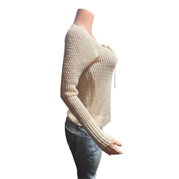 Ohmg crochet tan tie front crochet  pullover top S - Picture 5 of 7